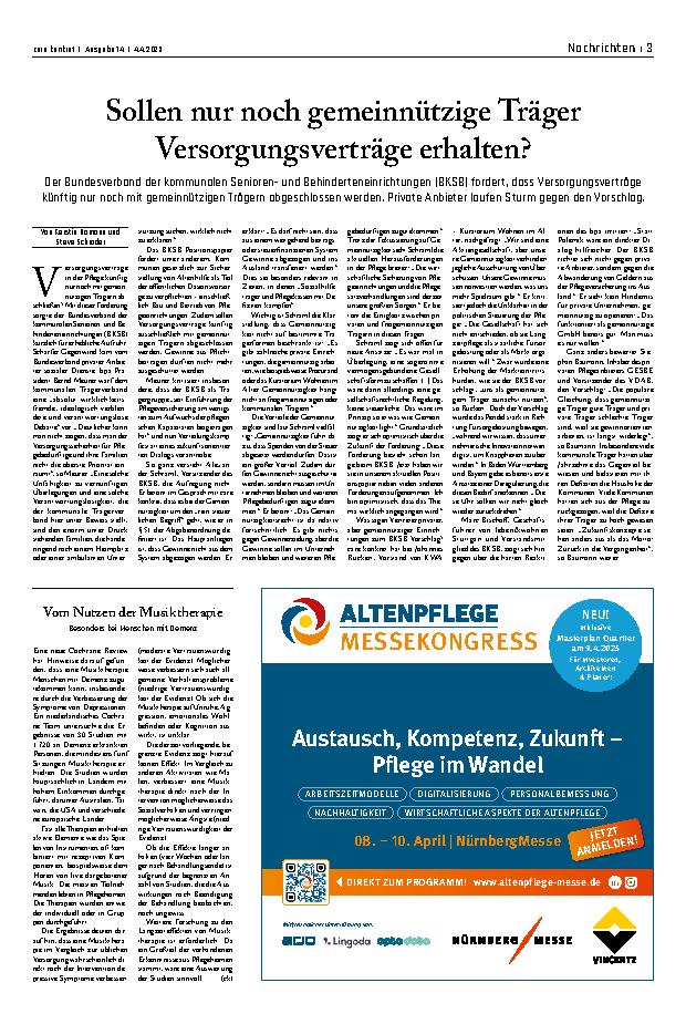 Vorschauseite 1: Sollen nur noch gemeinnützige Träger Versorgungsverträge erhalten?