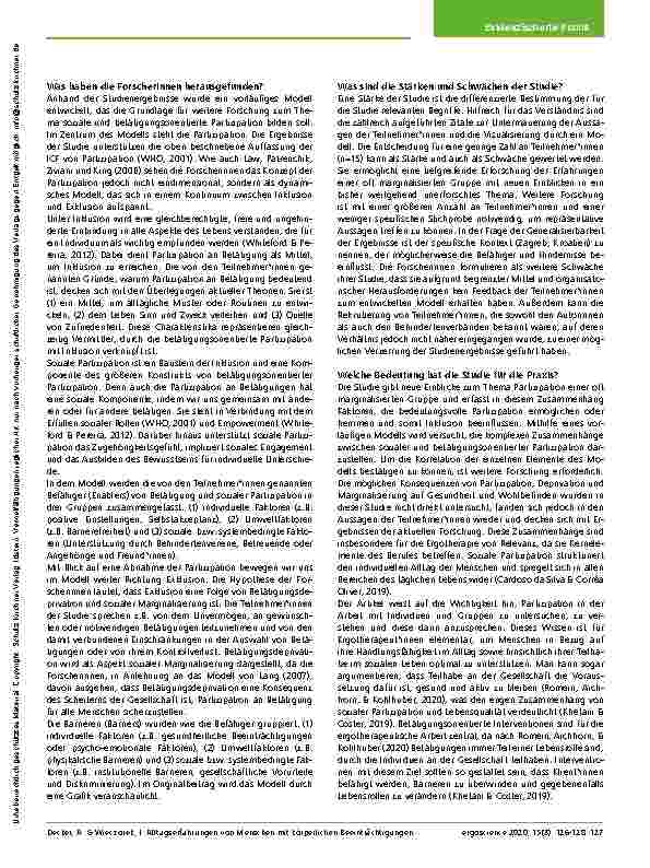 Vorschauseite 2: Studienzusammenfassung: Alltagserfahrungen von Menschen mit körperlichen Beeinträchtigungen verstehen: Entwicklung eines Modells sozialer und betätigungsorientierter Partizipation