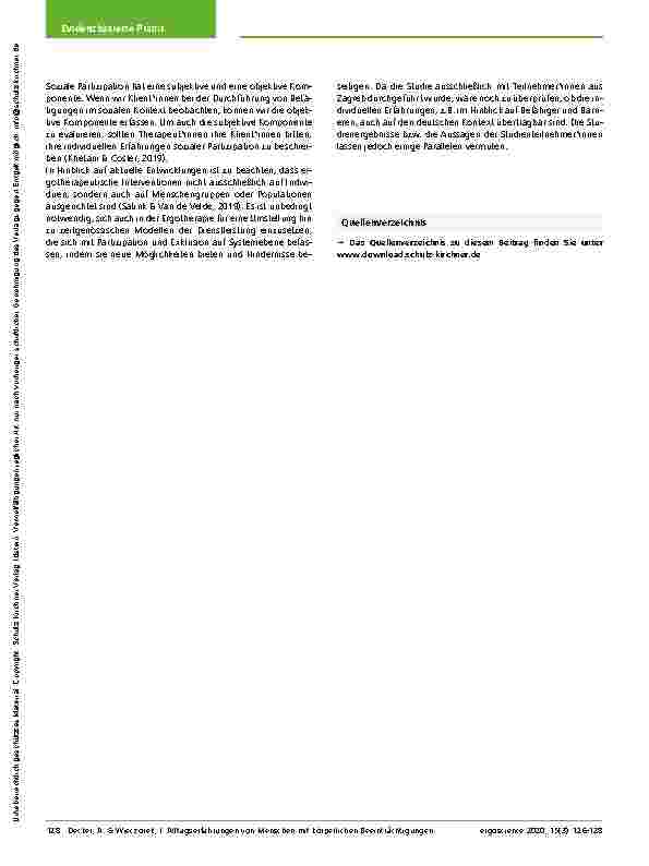 Vorschauseite 3: Studienzusammenfassung: Alltagserfahrungen von Menschen mit körperlichen Beeinträchtigungen verstehen: Entwicklung eines Modells sozialer und betätigungsorientierter Partizipation