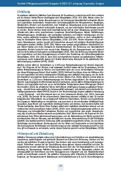 Vorschauseite 2: International beschriebene Elemente der pädiatrischen Palliativversorgung. Ein Scoping Review