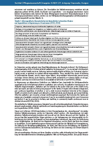 Vorschauseite 3: International beschriebene Elemente der pädiatrischen Palliativversorgung. Ein Scoping Review