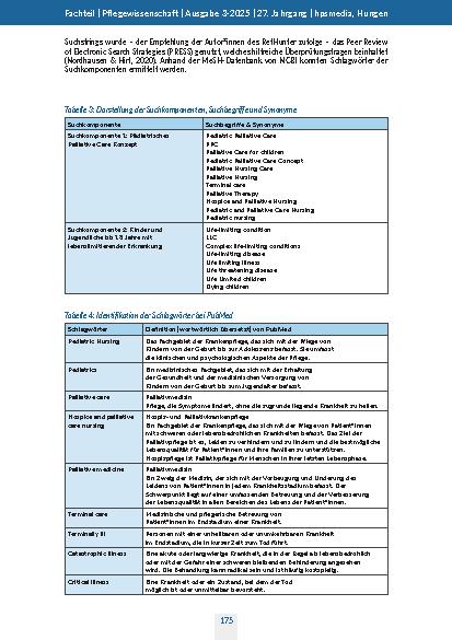 Vorschauseite 5: International beschriebene Elemente der pädiatrischen Palliativversorgung. Ein Scoping Review