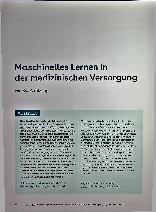 Vorschauseite 1: Maschinelles Lernen in der medizinischen Versorgung