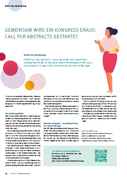 Vorschauseite 1: Gemeinsam wird ein Kongress draus: Call for Abstracts gestartet.