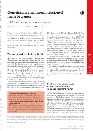 Vorschauseite 1: Gemeinsam und interprofessionell mehr bewegen ZIPAS verbindet auf vielen Ebenen
