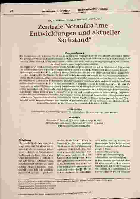 Vorschauseite 1: Zentrale Notaufnahme — Entwicklungen und aktueller Sachstand*