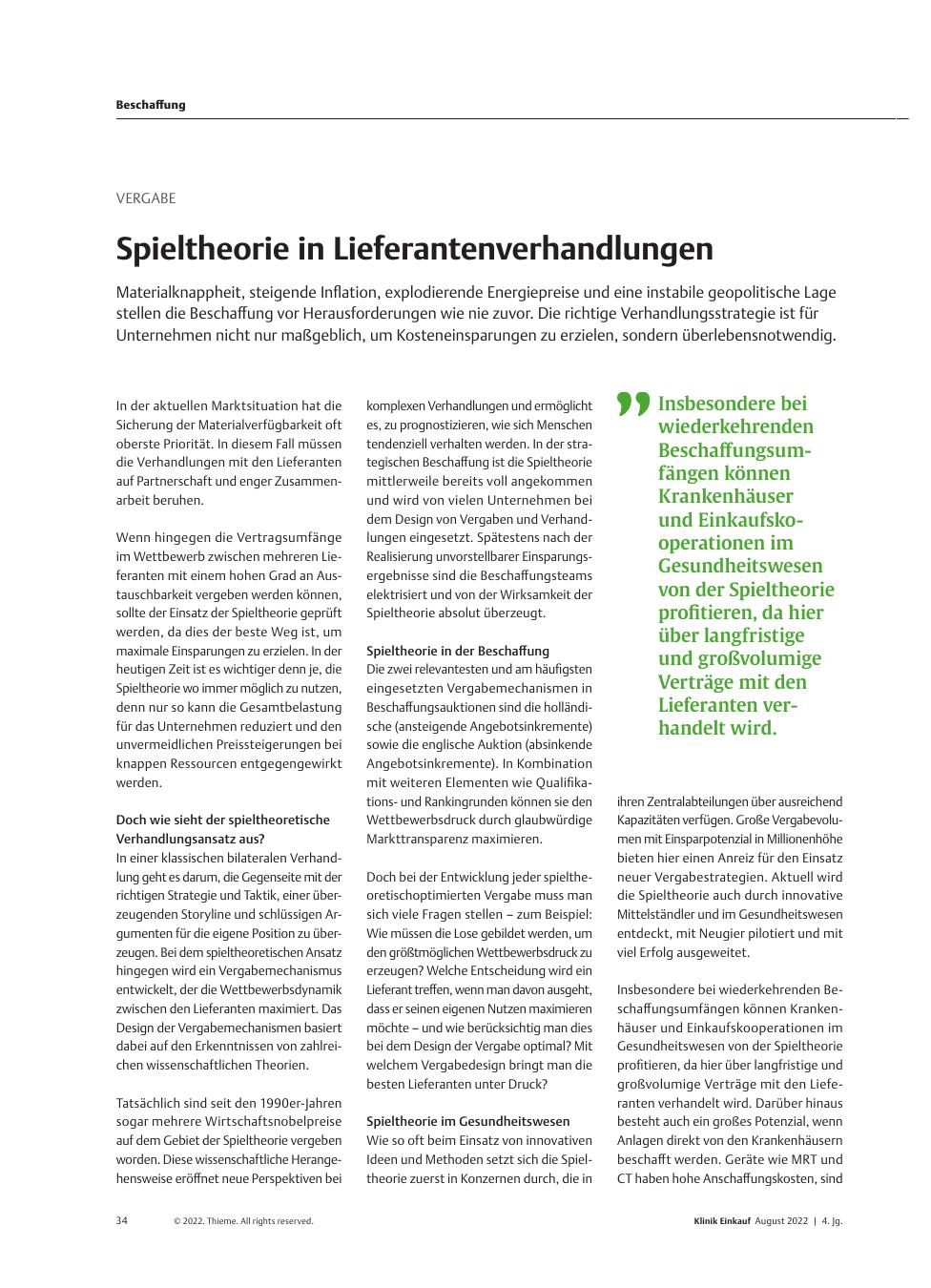 Vorschauseite 1: Vergabe: Spieltheorie in Lieferantenverhandlungen