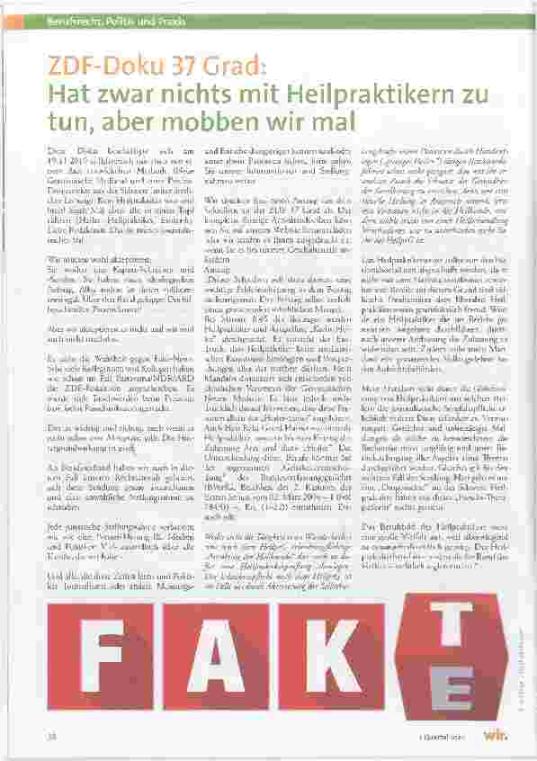 Vorschauseite 3: Der Panorama-Beitrag vom 31.10.2019 diskreditiert den gesamten Berufsstand.