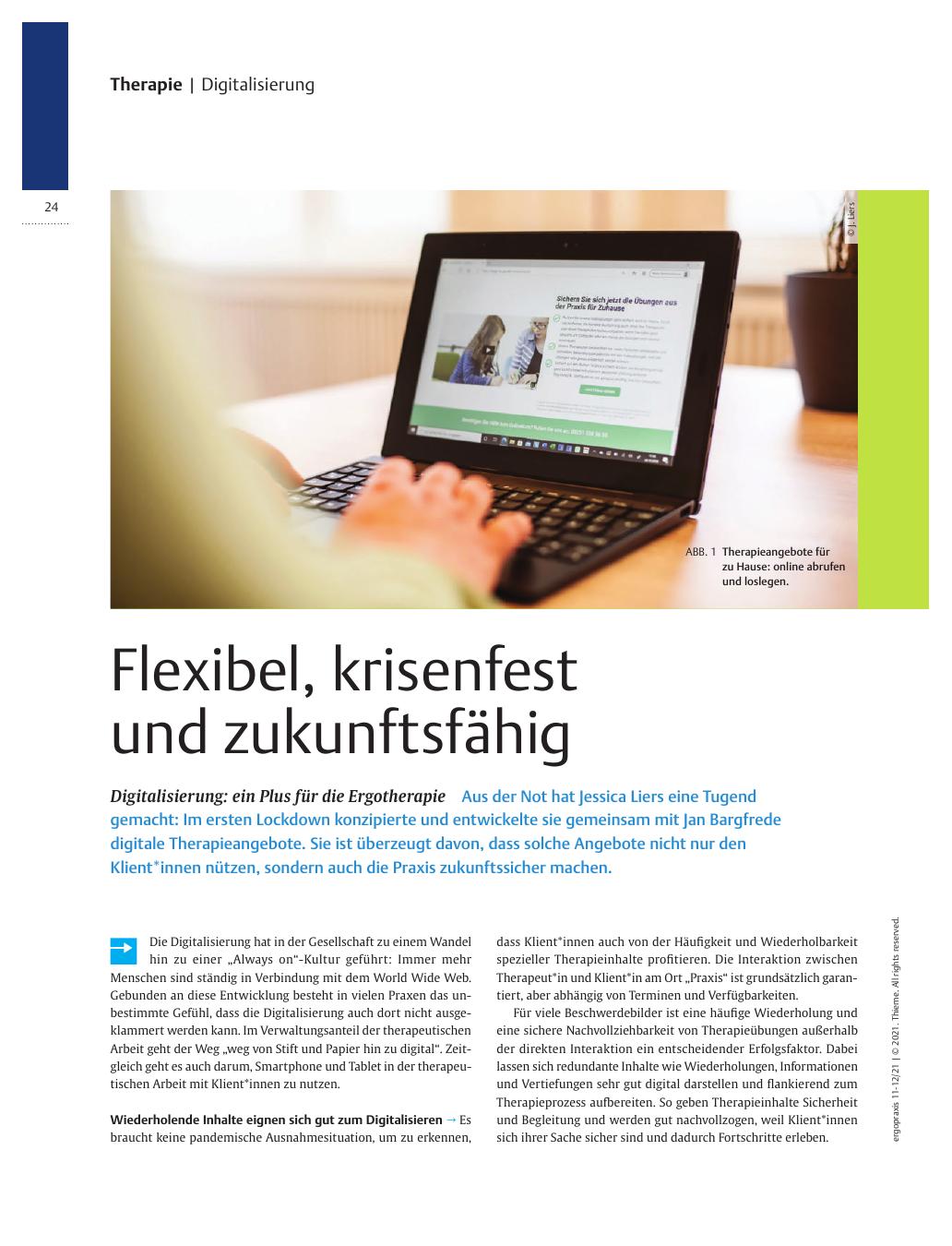 Vorschauseite 1: Flexibel, krisenfest und zukunftsfähig? Digitalisierung: ein Plus für die Ergotherapie