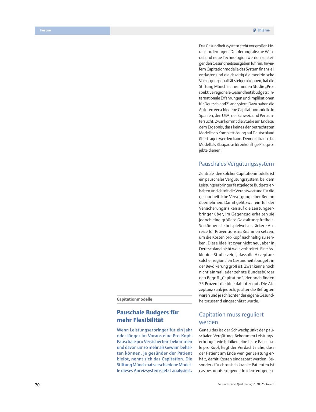 Vorschauseite 1: Capitationsmodelle – Pauschale Budgets für mehr Flexibilität