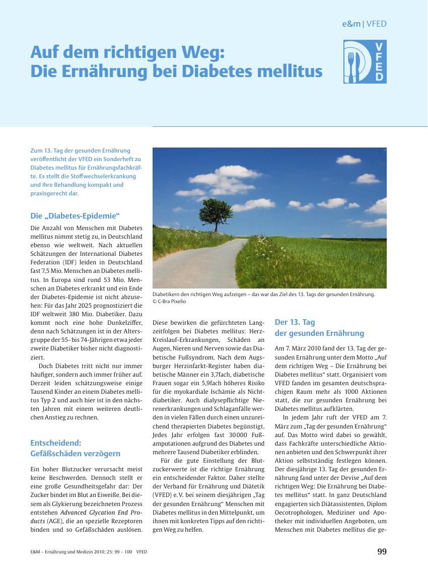 Vorschauseite 1: Auf dem richtigen Weg: Die Ernährung bei Diabetes mellitus