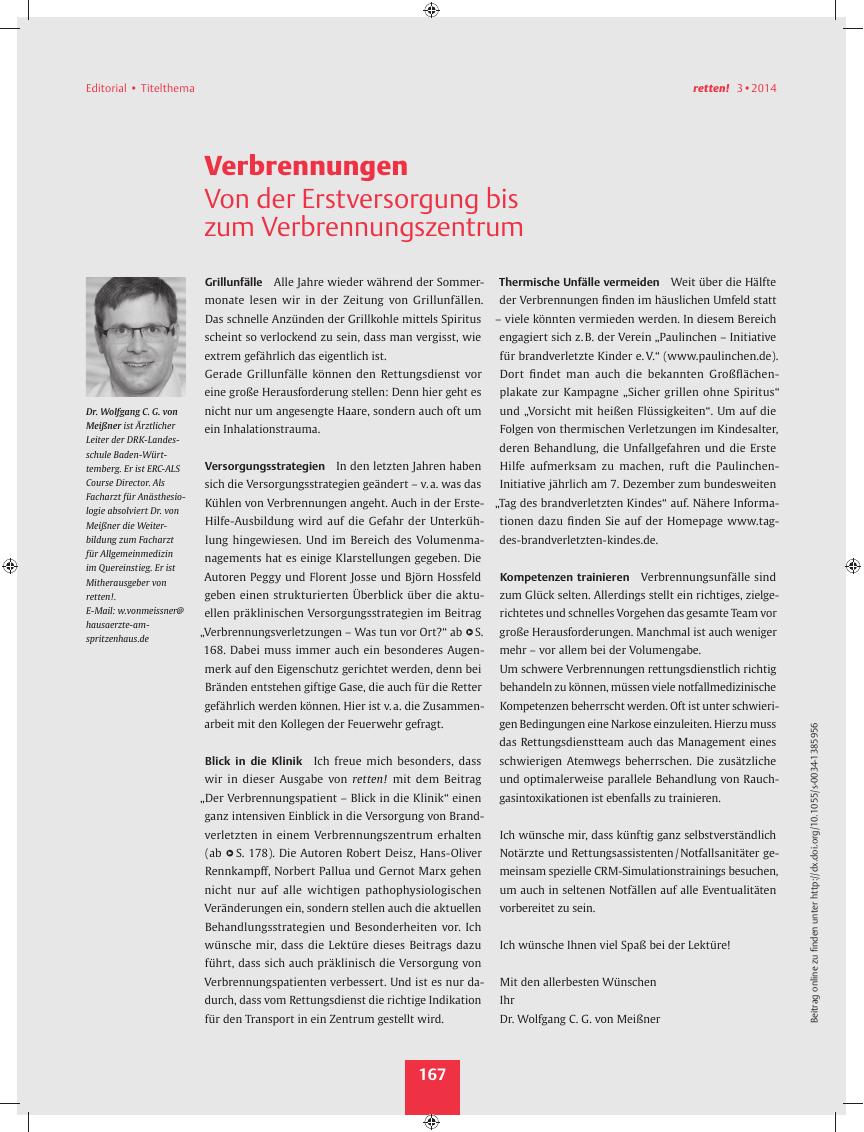Vorschauseite 1: Verbrennungen ? Von der Erstversorgung bis zum Verbrennungszentrum