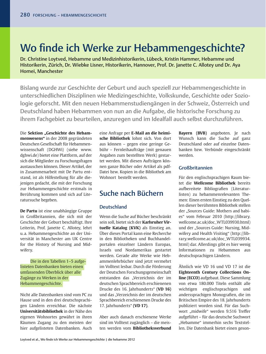 Vorschauseite 1: Wo finde ich Werke zur Hebammengeschichte?