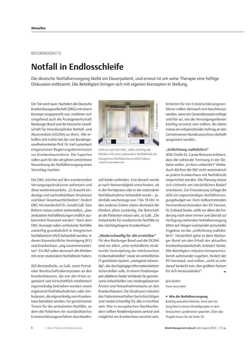 Vorschauseite 1: Reformdebatte: Notfall in Endlosschleife