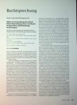 Vorschauseite 1: Zum Gleichstellungsrecht Fiktive Fortschreibung der dienst lichen Beurteilung einer vom Dienst freigestellten Cleichstellungsbeauftragten