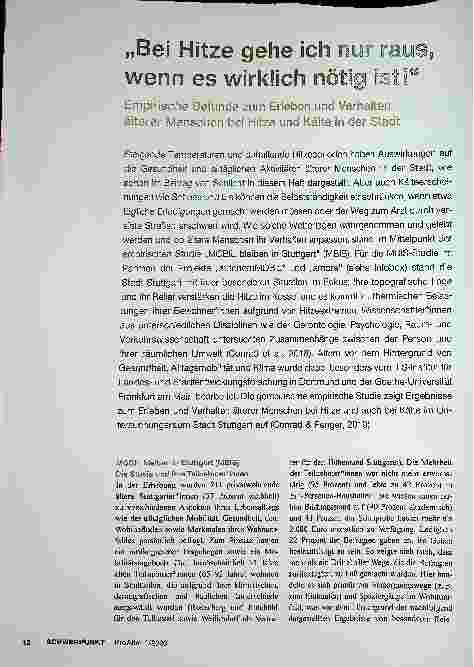 Vorschauseite 1: „Bei Hitze gehe ich nur raus, wenn es wirklich nötig ist! “ Empirische Befunde zum Erleben und Verhalten älterer Menschen bei Hitze und Kälte in der Stadt
