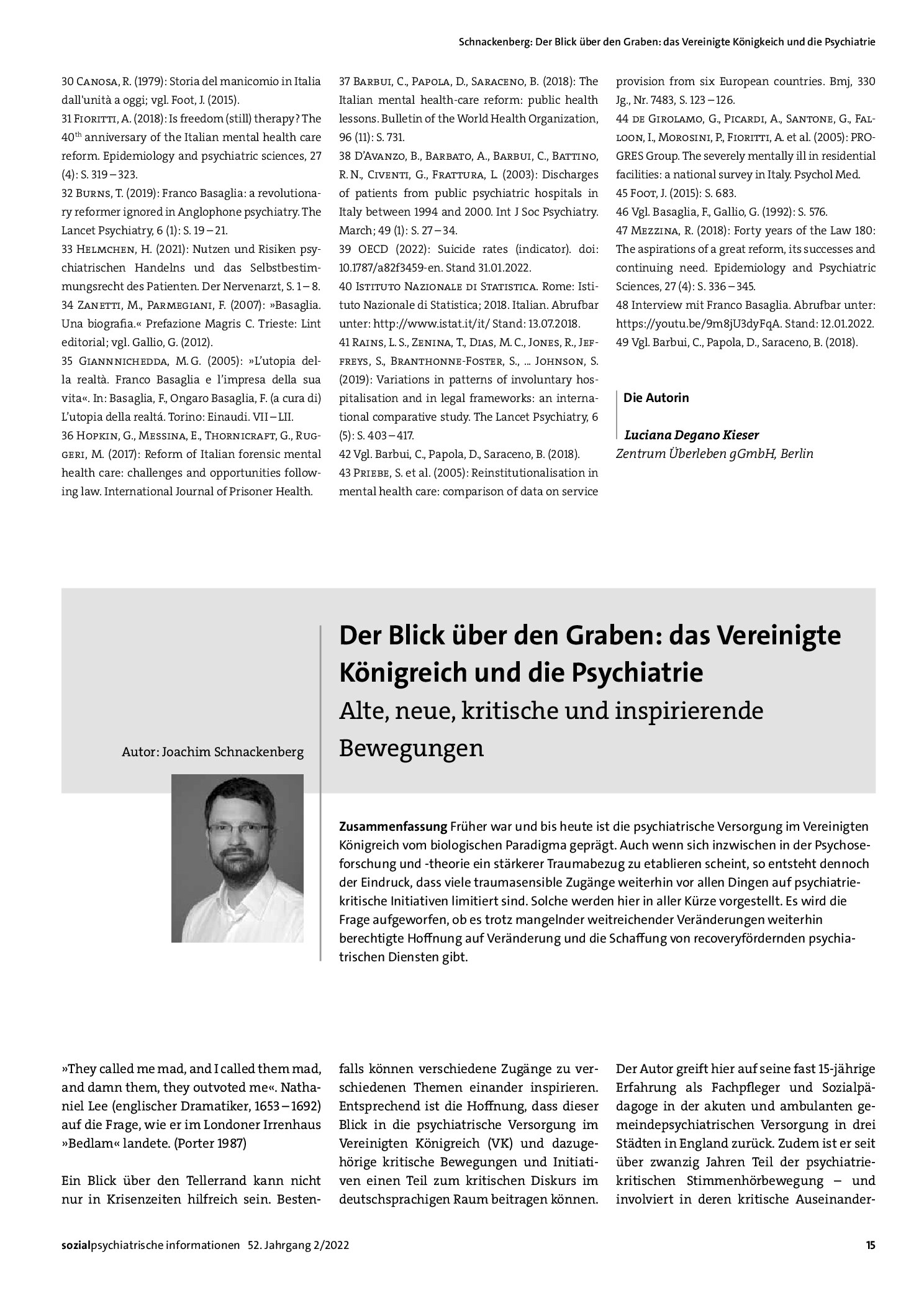 Vorschauseite 1: Der Blick über den Graben: Das Vereinigte Königreich und die Psychiatrie