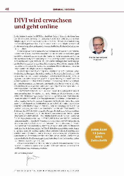 Vorschauseite 1: DIVI wird erwachsen und geht online