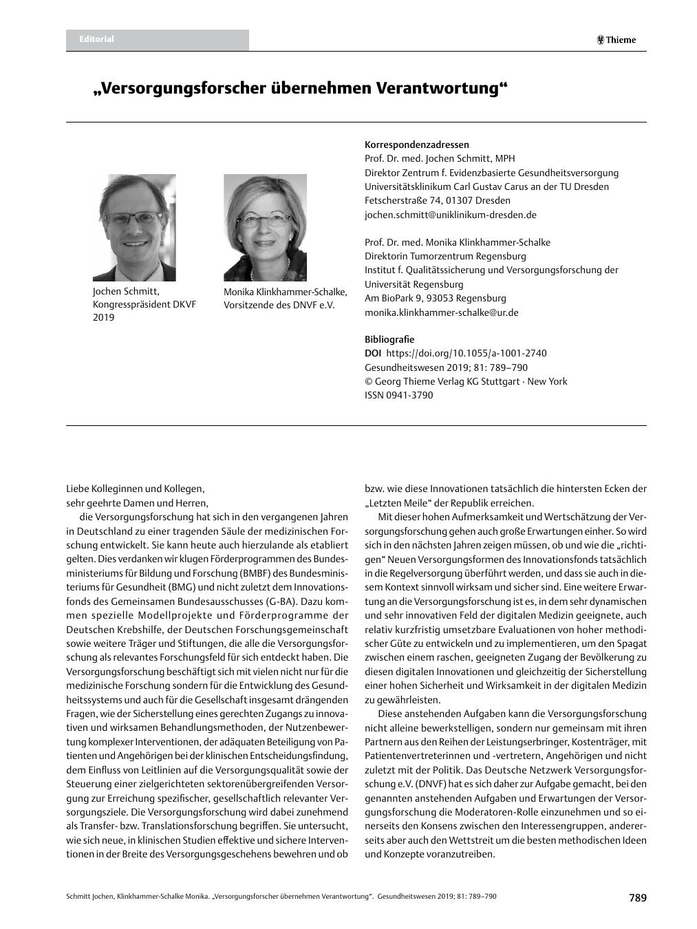 Vorschauseite 1: „Versorgungsforscher übernehmen Verantwortung“
