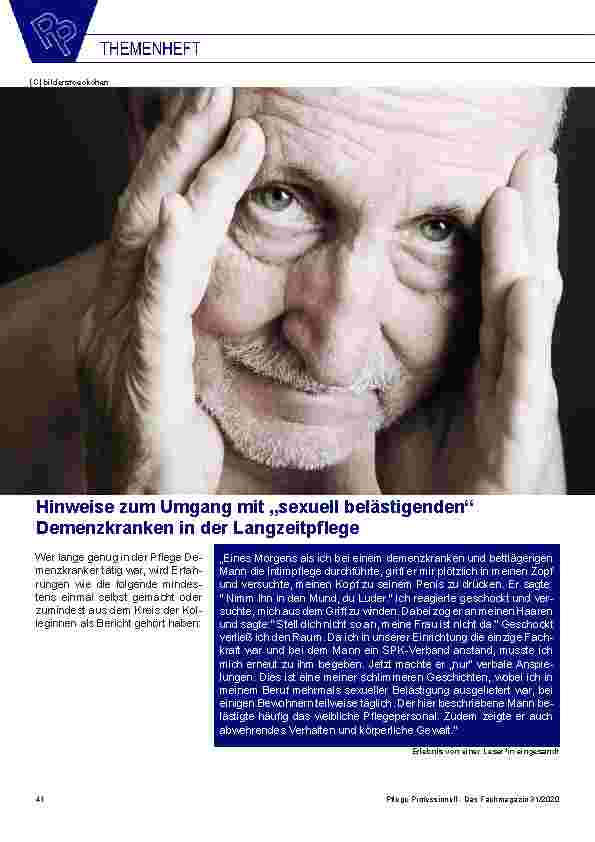 Vorschauseite 1: Hinweise zum Umgang mit „sexuell belästigenden“ Demenzkranken in der Langzeitpflege