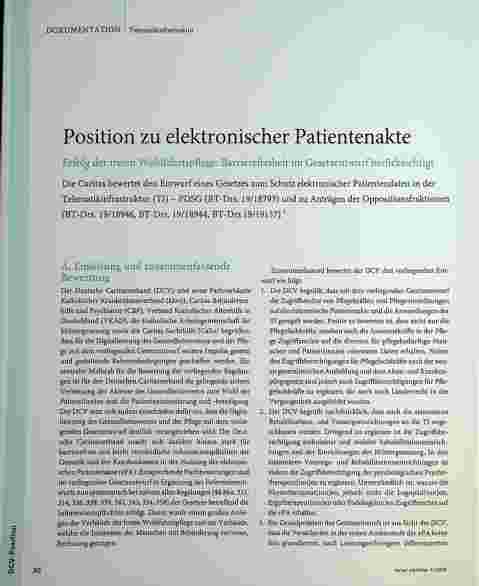 Vorschauseite 1: Position zur elektronischen Patientenakte: Erfolg der freien Wohlfahrtspflege - Barrierefreiheit im Gesetzentwurf berücksichtigt
