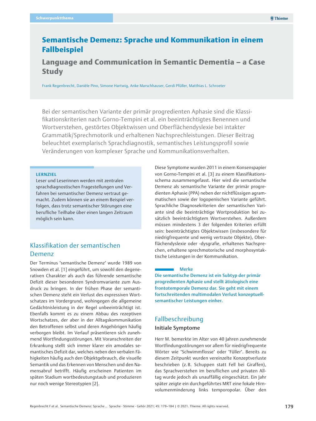 Vorschauseite 1: Semantische Demenz: Sprache und Kommunikation in einem Fallbeispiel