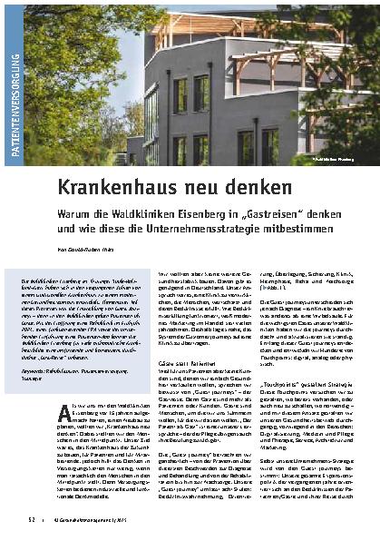 Vorschauseite 1: Krankenhaus neu denken: Warum die Waldkliniken Eisenberg in „Gastreisen“ denken und wie diese die Unternehmensstrategie mitbestimmen