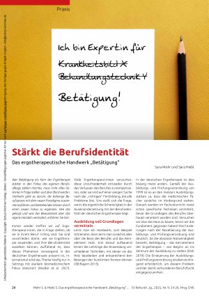 Vorschauseite 1: Stärkt die Berufsidentität Das ergotherapeutische Handwerk „Betätigung