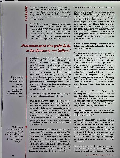 Vorschauseite 3: Schwungvolle Forschung über das Phänomen „Playing Hurt“ und Prävention im Freizeitgolf