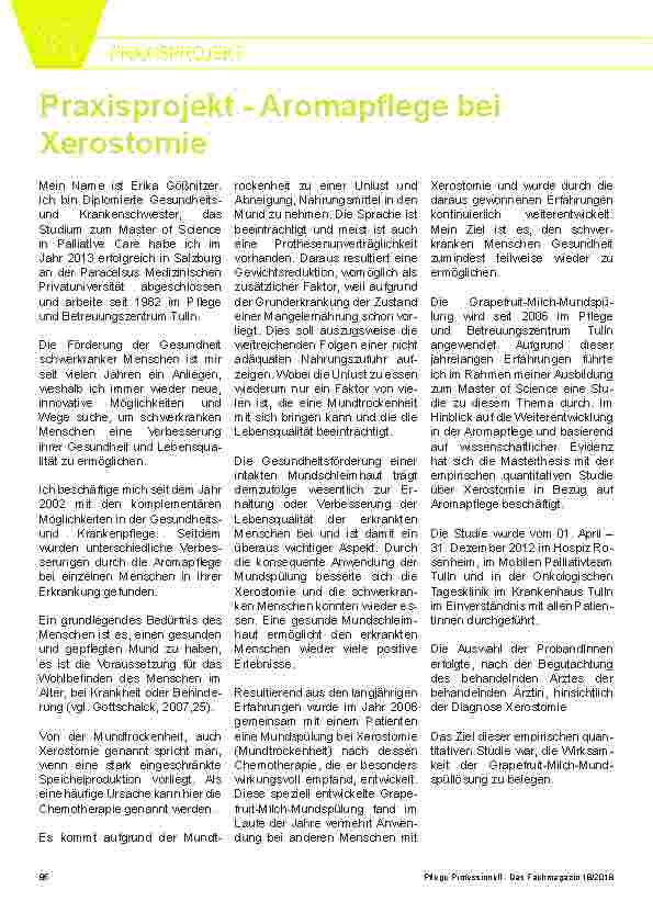 Vorschauseite 1: Praxisprojekt - Aromapflege bei Xerostomie
