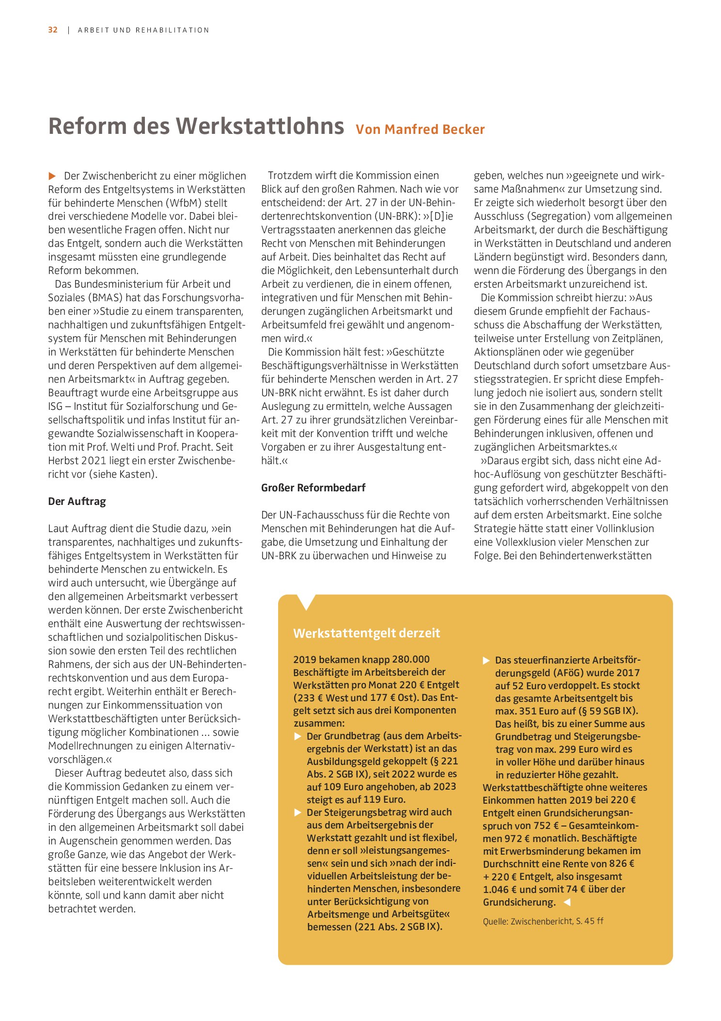 Vorschauseite 1: Reform des Werkstattlohns