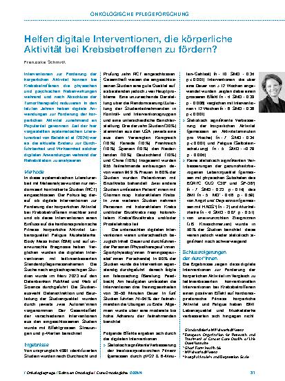 Vorschauseite 1: Helfen digitale Interventionen, die körperliche Aktivität bei Krebsbetroffenen zu fördern?