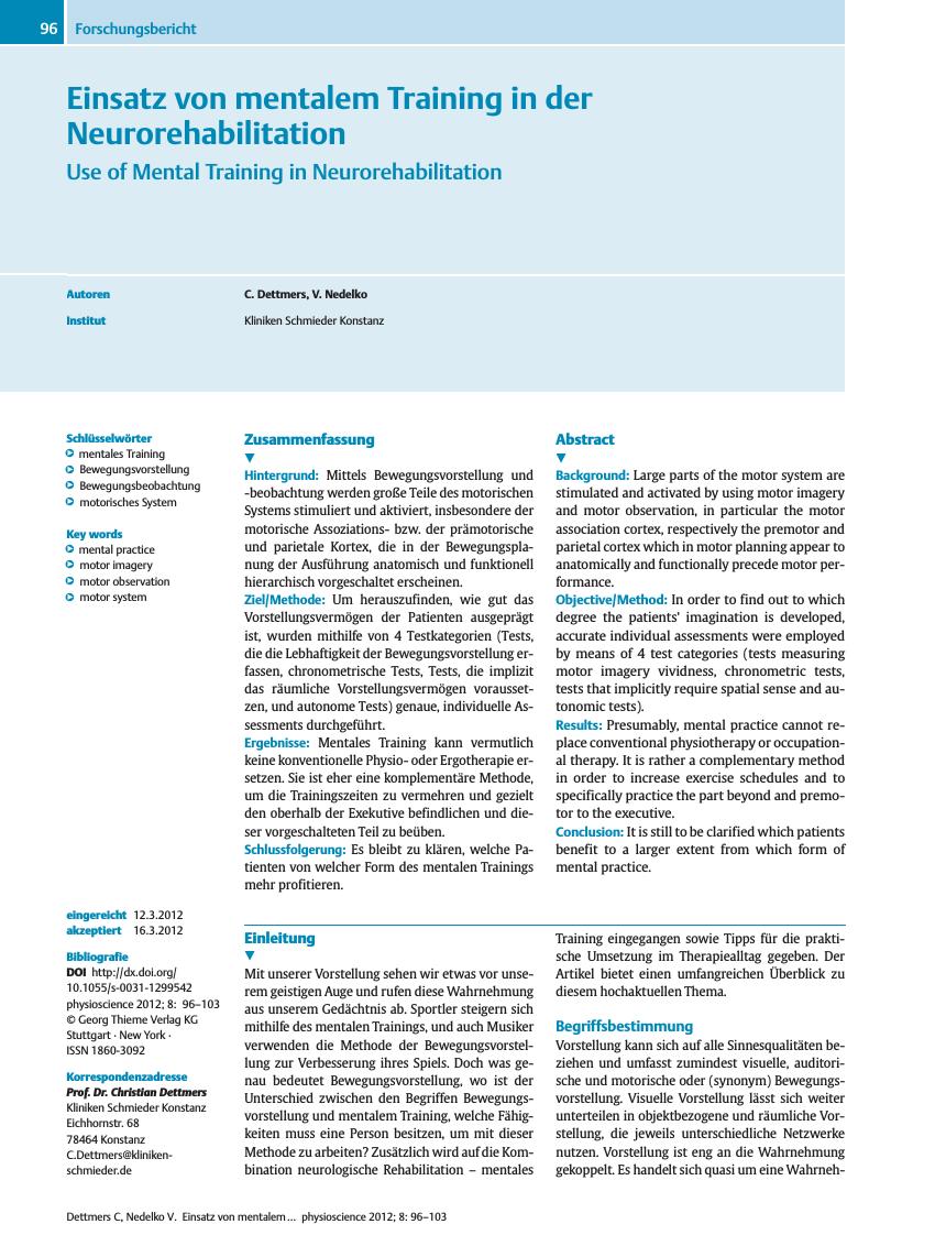 Vorschauseite 1: Einsatz von mentalem Training in der Neurorehabilitation