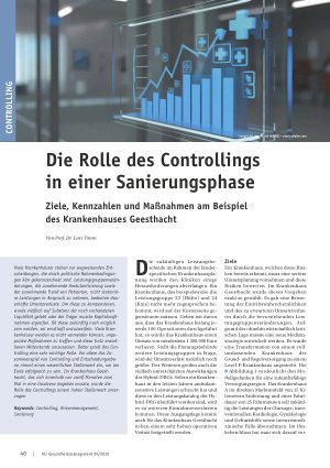 Vorschauseite 1: Die Rolle des Controllings in einer Sanierungsphase. Ziele, Kennzahlen und Maßnahmen am Beispiel des Krankenhauses Geesthacht
