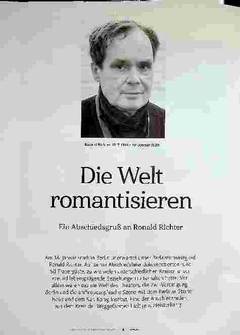 Vorschauseite 1: Die Welt romantisiseren Ein Abschiedsgruß an Ronald Richter