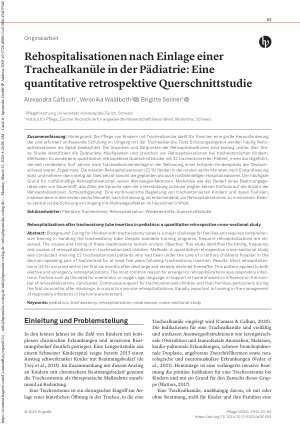 Vorschauseite 1: Rehospitalisationen nach Einlage einer Trachealkanüle in der Pädiatrie: Eine quantitative retrospektive Querschnittstudie