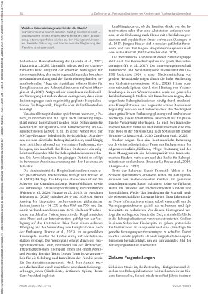 Vorschauseite 2: Rehospitalisationen nach Einlage einer Trachealkanüle in der Pädiatrie: Eine quantitative retrospektive Querschnittstudie