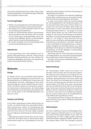 Vorschauseite 3: Rehospitalisationen nach Einlage einer Trachealkanüle in der Pädiatrie: Eine quantitative retrospektive Querschnittstudie