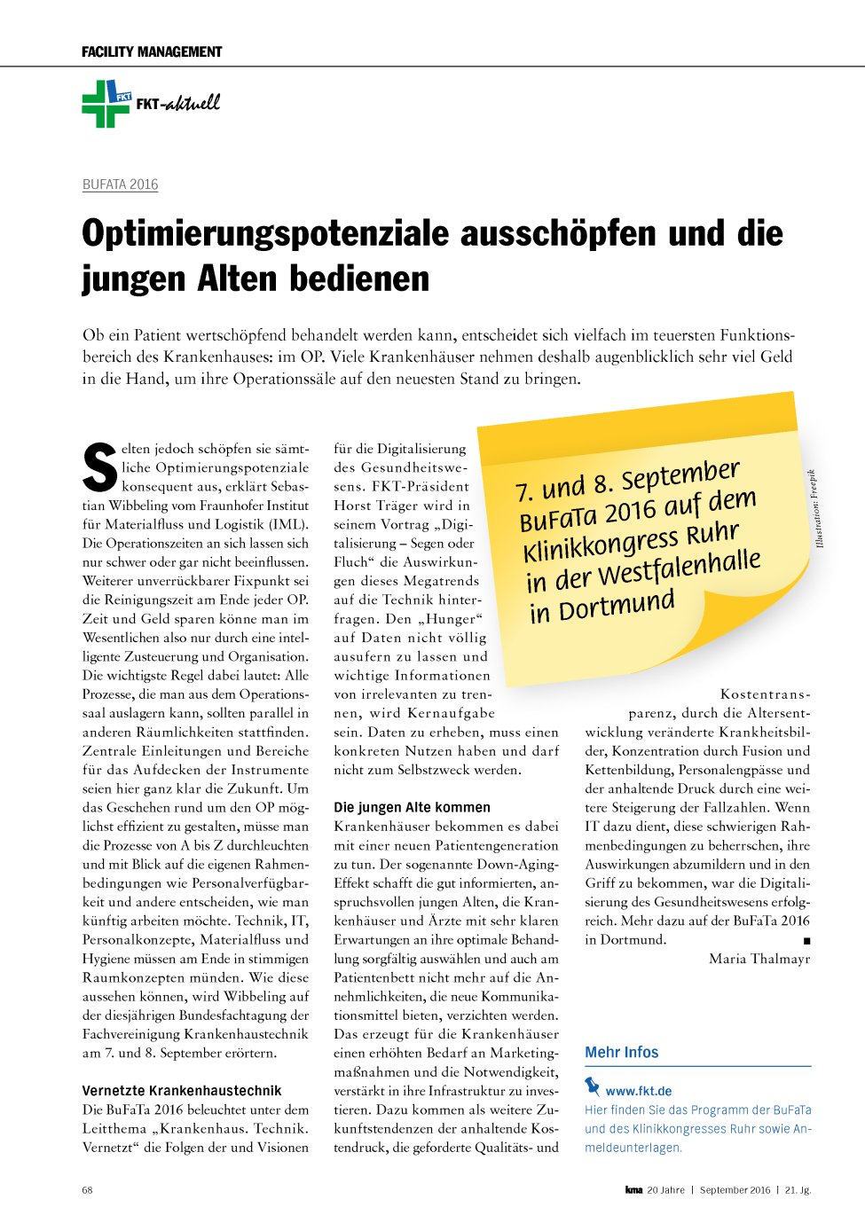 Vorschauseite 1: BuFaTa 2016: Optimierungspotenziale ausschöpfen und die jungen Alten bedienen