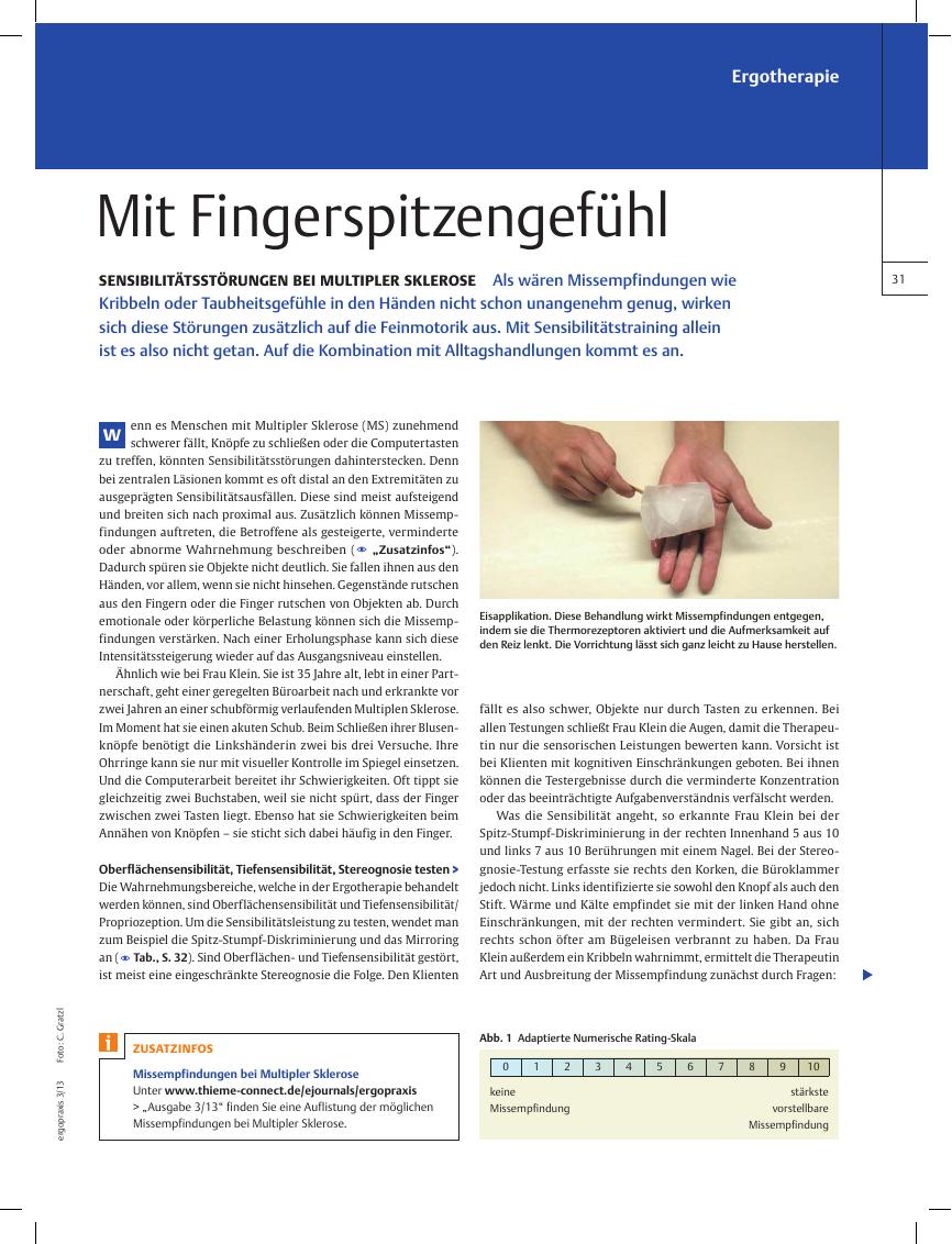 Vorschauseite 1: Sensibilitätsstörungen bei Multipler Sklerose ? Mit Fingerspitzengefühl