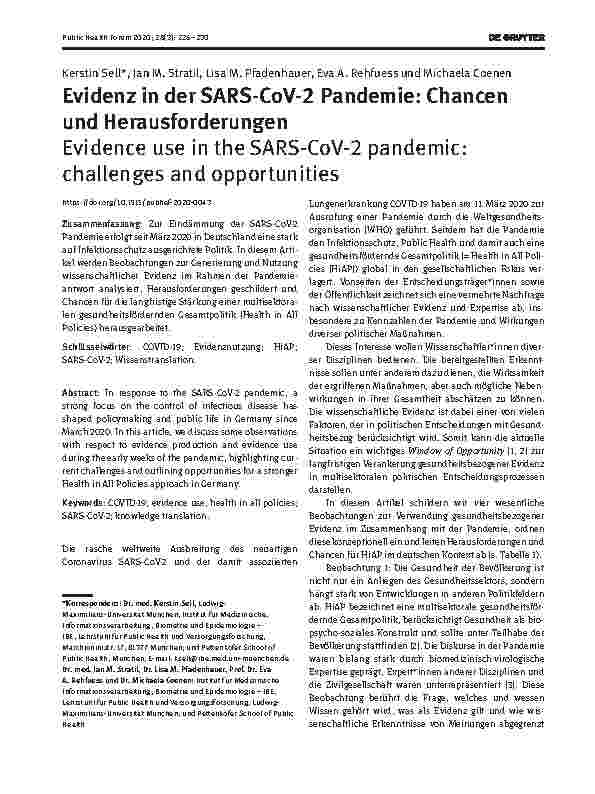 Vorschauseite 1: Evidenz in der SARS-CoV-2-Pandemie: Chancen und Herausforderungen