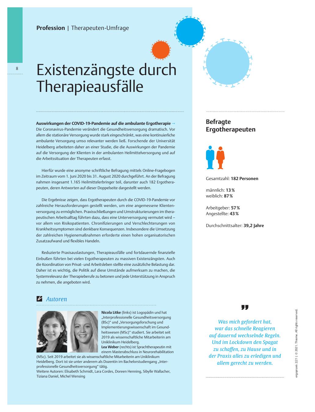 Vorschauseite 1: Existenzängste durch Therapieausfälle? Auswirkungen der COVID-19-Pandemie auf die ambulante Ergotherapie