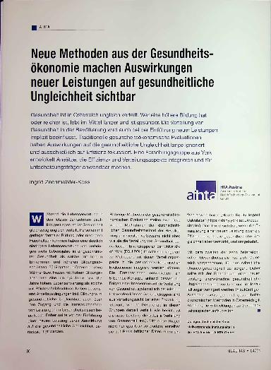 Vorschauseite 1: Neue Methoden aus der Gesundheitsökonomie machen Auswirkungen neuer Leistungen auf gesundheitliche Ungleichheit sichtbar.