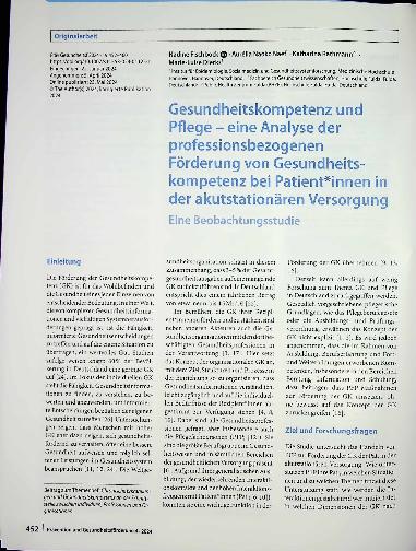 Vorschauseite 1: Gesundheitskompetenz und Pflege - eine Analyse der professionsbezogenen Förderung von Gesundheitskompetenz bei Patientinnen in der akutstationären Versorgung