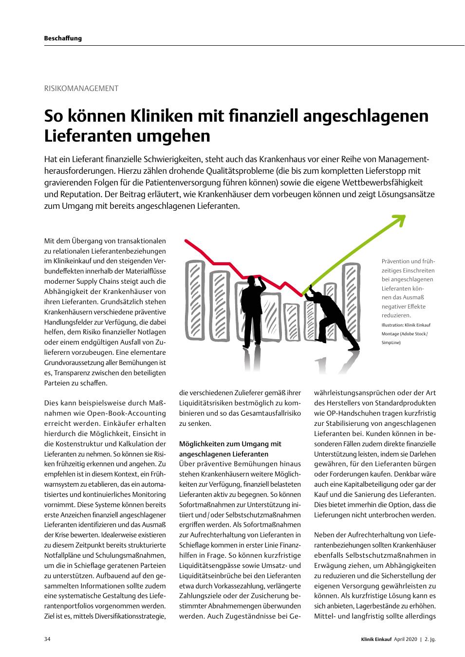 Vorschauseite 1: Risikomanagement: So können Kliniken mit finanziell angeschlagenen Lieferanten umgehen