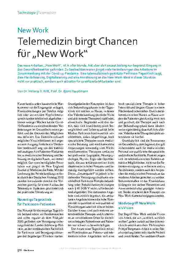 Vorschauseite 1: New Work Telemedizin birgt Chancen für „New Work“.