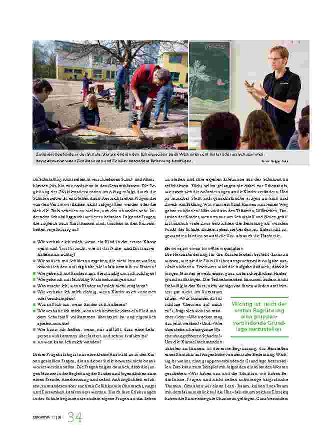 Vorschauseite 2: Zivis assistieren Lehrpersonen und stellen Fragen - an sich und die Schule: "Was mache ich, wenn Kinder auf mich nicht reagieren? "