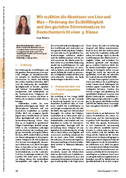 Vorschauseite 1: Wir erzählen die Abenteuer von Lino und Max – Förderung der Erzählfähigkeit und des gezielten Stimmeinsatzes im Deutschunterricht einer 3. Klasse