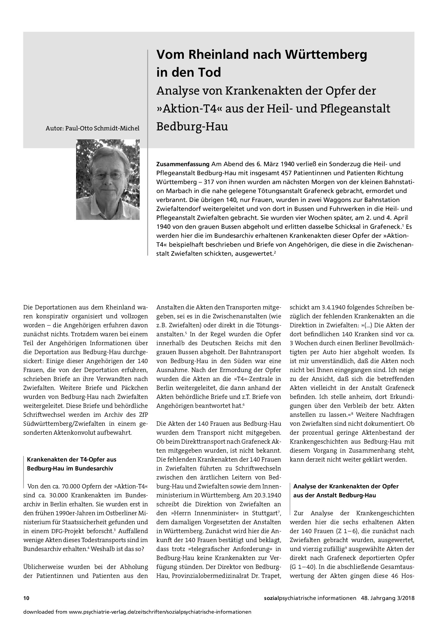 Vorschauseite 1: Vom Rheinland nach Württemberg in den Tod. Analyse von Krankenakten der Opfer der »Aktion T4« aus der Heil- und Pflegeanstalt Bedburg-Hau