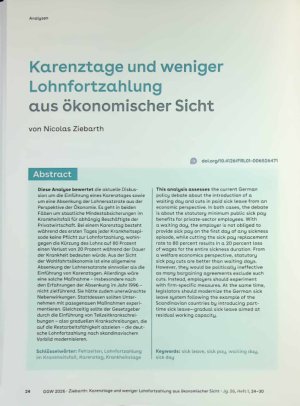 Vorschauseite 1: Karenztage und weniger Lohnfortzahlung aus ökonomischer Sich